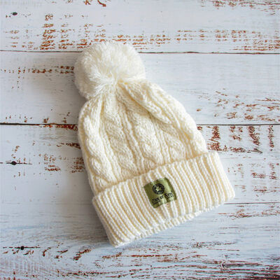 Man Of Aran Knit Style Bobble Hat With Irish Cable Stitch  Natural Colour